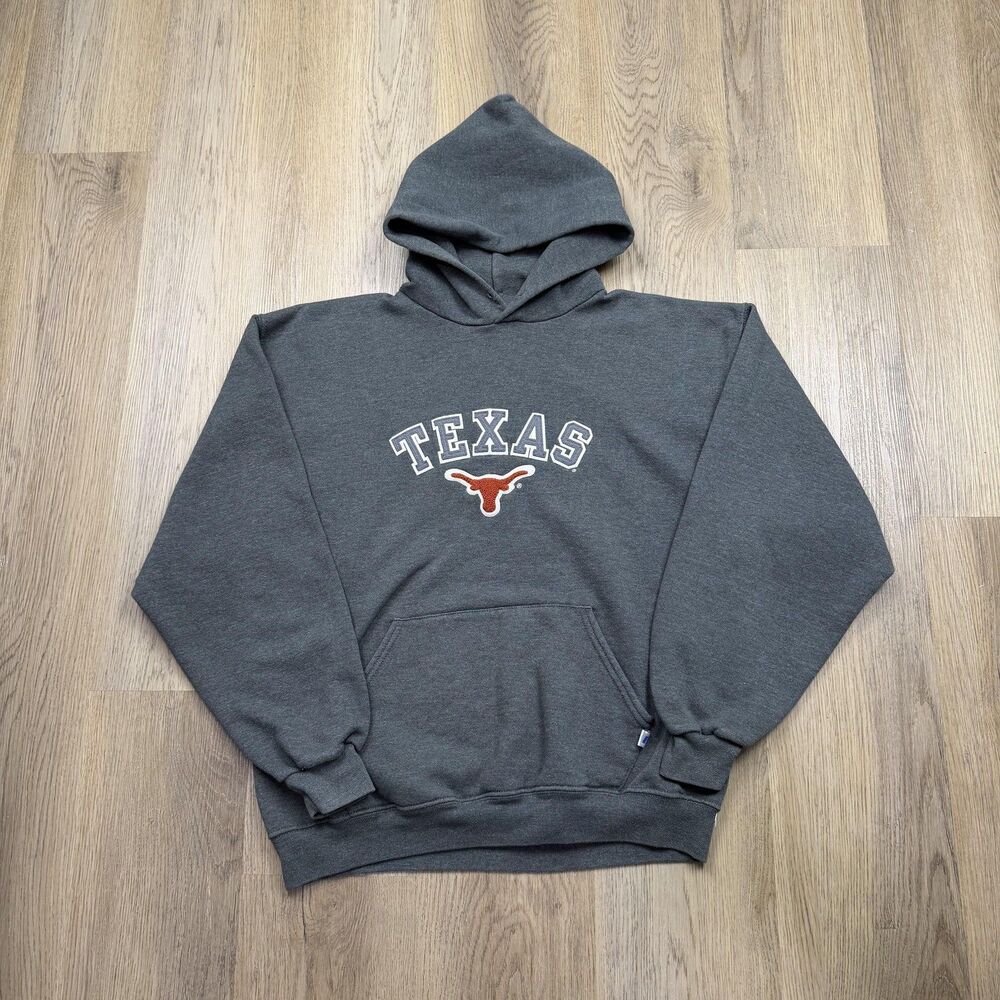 Texas Longhorns Hoodie Mens Large Gray NCAA Football Russell Athletic Sweatshirt